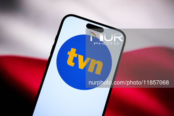 The logo of Poland's largest commerical broadcaster TVN is seen in this illustration photo taken in Warsaw, Poland on 11 December, 2024. PM...