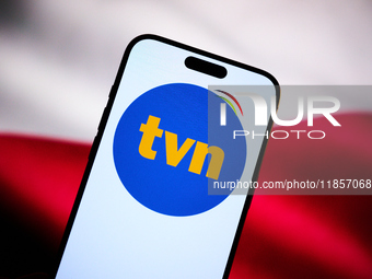 The logo of Poland's largest commerical broadcaster TVN is seen in this illustration photo taken in Warsaw, Poland on 11 December, 2024. PM...