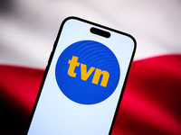 The logo of Poland's largest commerical broadcaster TVN is seen in this illustration photo taken in Warsaw, Poland on 11 December, 2024. PM...