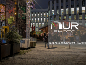 The Christmas market at Werksviertel-Mitte in Munich, Germany, on December 11, 2024, operates from November 14 to December 20, 2024, and off...