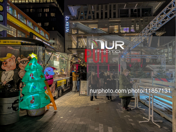 The Christmas market at Werksviertel-Mitte in Munich, Germany, on December 11, 2024, operates from November 14 to December 20, 2024, and off...