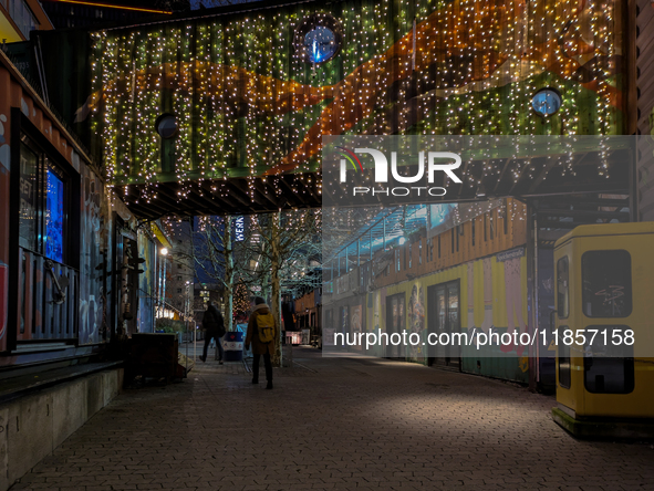 The Christmas market at Werksviertel-Mitte in Munich, Germany, on December 11, 2024, operates from November 14 to December 20, 2024, and off...