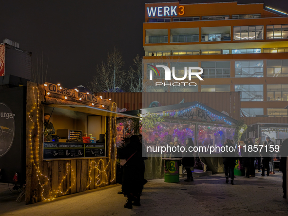 The Christmas market at Werksviertel-Mitte in Munich, Germany, on December 11, 2024, operates from November 14 to December 20, 2024, and off...