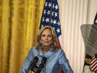 President Joe Biden and First Lady Jill Biden make remarks at the first-ever White House Conference on Women's Health Research in Washington...