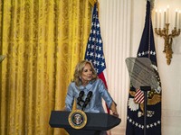 President Joe Biden and First Lady Jill Biden make remarks at the first-ever White House Conference on Women's Health Research in Washington...