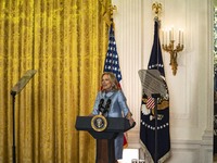 President Joe Biden and First Lady Jill Biden make remarks at the first-ever White House Conference on Women's Health Research in Washington...