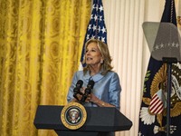 President Joe Biden and First Lady Jill Biden make remarks at the first-ever White House Conference on Women's Health Research in Washington...