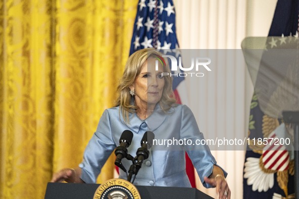 President Joe Biden and First Lady Jill Biden make remarks at the first-ever White House Conference on Women's Health Research in Washington...