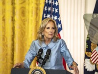 President Joe Biden and First Lady Jill Biden make remarks at the first-ever White House Conference on Women's Health Research in Washington...