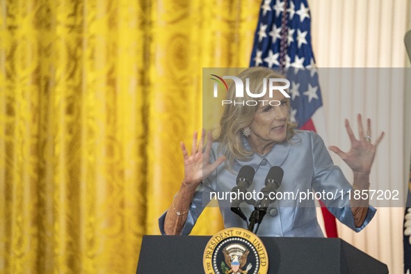 President Joe Biden and First Lady Jill Biden make remarks at the first-ever White House Conference on Women's Health Research in Washington...