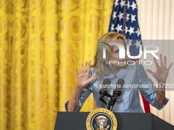 President Joe Biden and First Lady Jill Biden make remarks at the first-ever White House Conference on Women's Health Research in Washington...