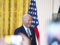 President Joe Biden and First Lady Jill Biden make remarks at the first-ever White House Conference on Women's Health Research in Washington...