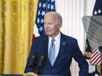 President Joe Biden and First Lady Jill Biden make remarks at the first-ever White House Conference on Women's Health Research in Washington...