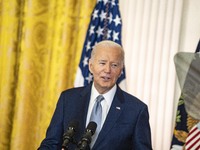 President Joe Biden and First Lady Jill Biden make remarks at the first-ever White House Conference on Women's Health Research in Washington...