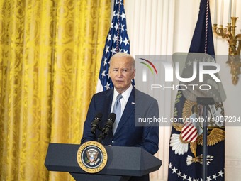 President Joe Biden and First Lady Jill Biden make remarks at the first-ever White House Conference on Women's Health Research in Washington...