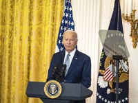 President Joe Biden and First Lady Jill Biden make remarks at the first-ever White House Conference on Women's Health Research in Washington...