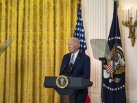 President Joe Biden and First Lady Jill Biden make remarks at the first-ever White House Conference on Women's Health Research in Washington...