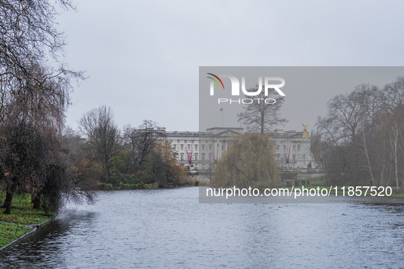 A view of Buckingham Palace from St. James's Park, in London, United Kingdom, on December 7, 2024 