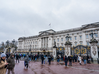 Visitors gather outside Buckingham Palace, in London, United Kingdom, on December 7, 2024. (