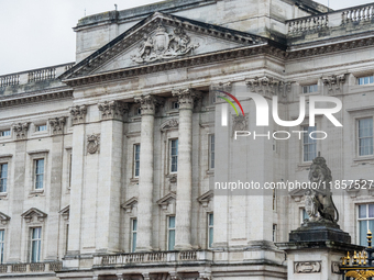 Visitors gather outside Buckingham Palace, in London, United Kingdom, on December 7, 2024. (