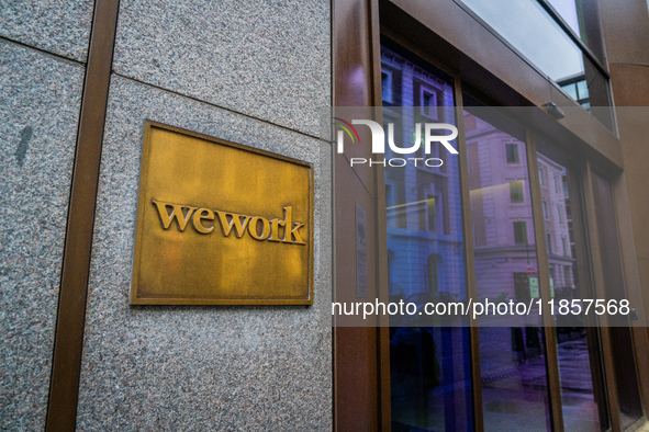 The entrance to a WeWork building, in London, United Kingdom, on December 8, 2024 