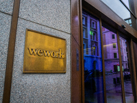 The entrance to a WeWork building, in London, United Kingdom, on December 8, 2024 (