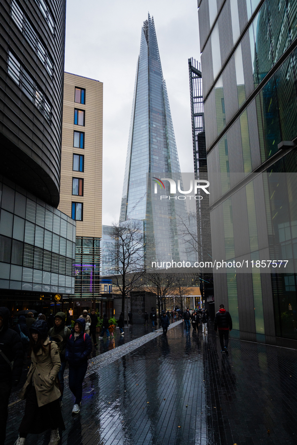 A view of The Shard from the street level, in London, United Kingdom, on December 8, 2024. 