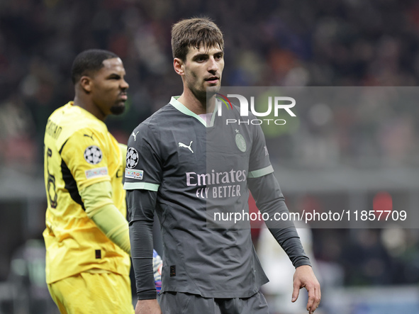 Matteo Gabbia participates in the Champions League 2024-2025 match between Milan and Stella Rossa Belgrado in Milano, Italy, on December 11,...