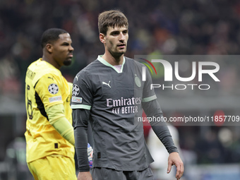 Matteo Gabbia participates in the Champions League 2024-2025 match between Milan and Stella Rossa Belgrado in Milano, Italy, on December 11,...