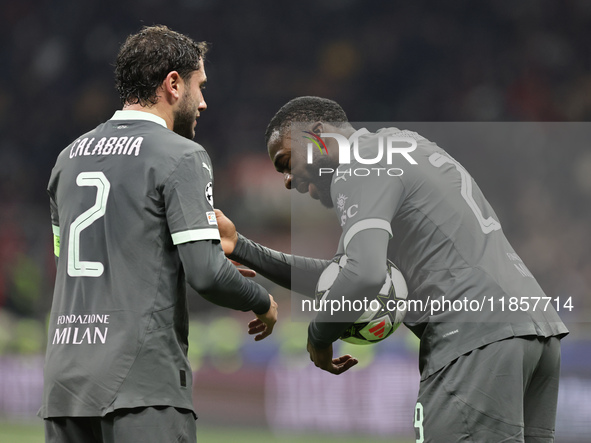 Davide Calabria and Youssouf Fofana participate in the Champions League 2024-2025 match between Milan and Stella Rossa Belgrado in Milano, I...