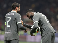 Davide Calabria and Youssouf Fofana participate in the Champions League 2024-2025 match between Milan and Stella Rossa Belgrado in Milano, I...