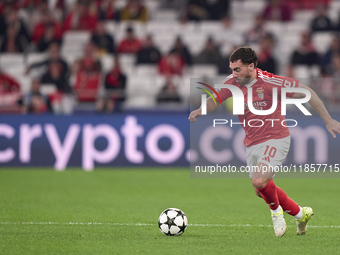 Orkun Kokcu of SL Benfica plays during the UEFA Champions League match between SL Benfica and Bologna FC 1909 at Estadio Da Luz in Lisbon, P...