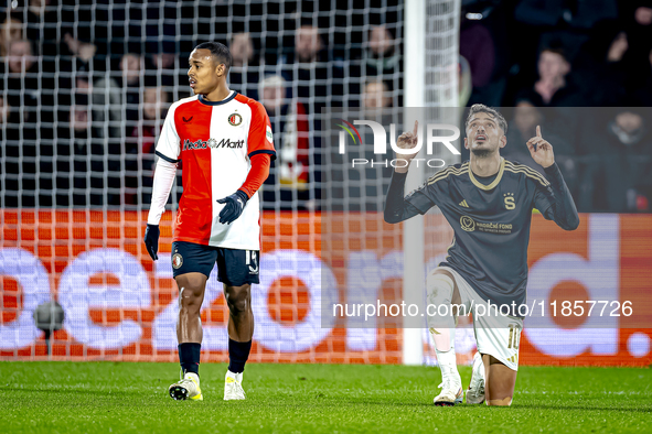 Sparta Praha forward Albion Rrahmani celebrates the goal during the match between Feyenoord and Sparta Praha at Stadium De Kuip for the Cham...