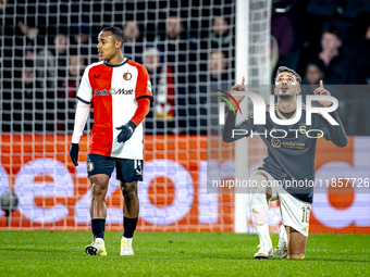 Sparta Praha forward Albion Rrahmani celebrates the goal during the match between Feyenoord and Sparta Praha at Stadium De Kuip for the Cham...