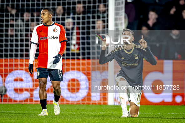 Sparta Praha forward Albion Rrahmani celebrates the goal during the match between Feyenoord and Sparta Praha at Stadium De Kuip for the Cham...