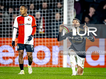 Sparta Praha forward Albion Rrahmani celebrates the goal during the match between Feyenoord and Sparta Praha at Stadium De Kuip for the Cham...