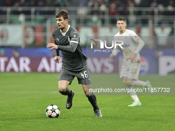 Matteo Gabbia participates in the Champions League 2024-2025 match between Milan and Stella Rossa Belgrado in Milano, Italy, on December 11,...