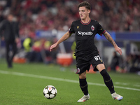 Kacper Urbanski of Bologna Football Club 1909 is in action during the UEFA Champions League match between SL Benfica and Bologna FC 1909 at...