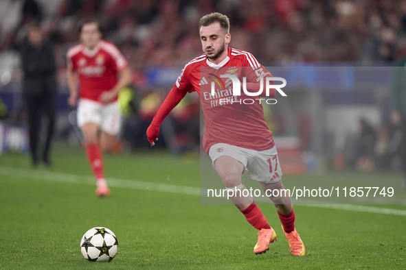 Kerem Akturkoglu of SL Benfica is in action during the UEFA Champions League match between SL Benfica and Bologna FC 1909 at Estadio Da Luz...