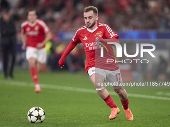 Kerem Akturkoglu of SL Benfica is in action during the UEFA Champions League match between SL Benfica and Bologna FC 1909 at Estadio Da Luz...