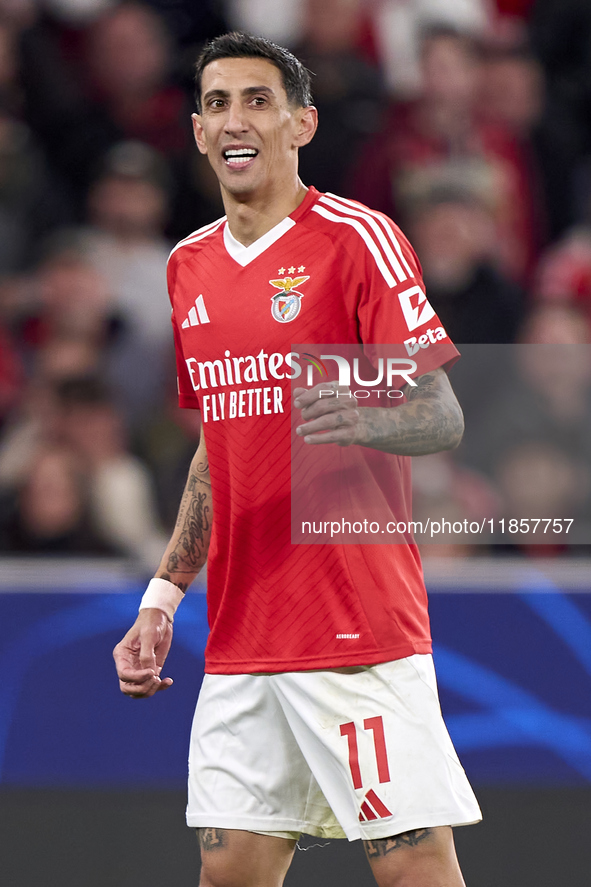 Angel Di Maria of SL Benfica reacts during the UEFA Champions League match between SL Benfica and Bologna FC 1909 at Estadio Da Luz in Lisbo...