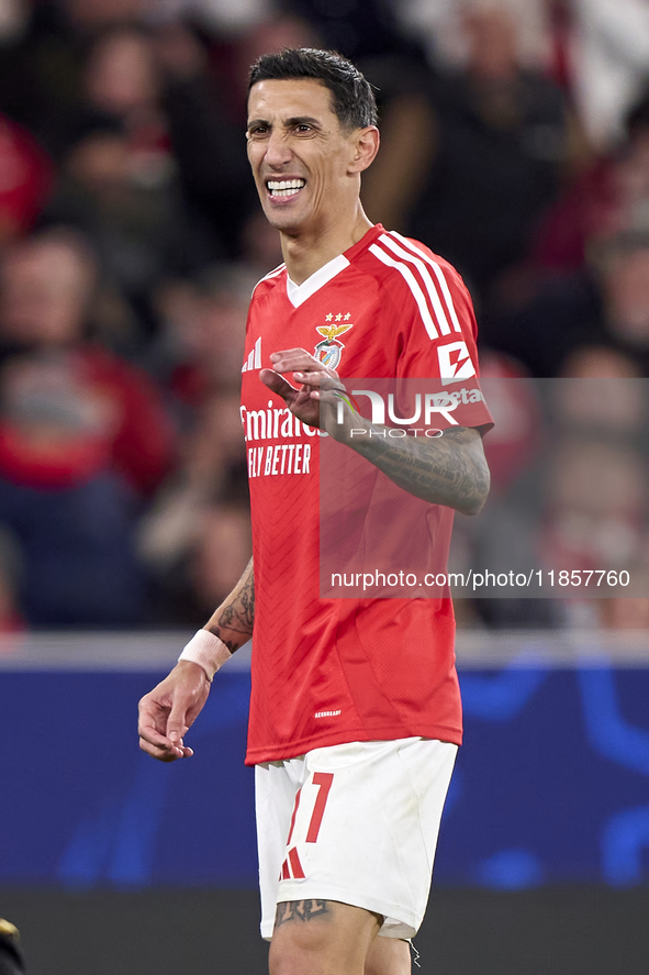 Angel Di Maria of SL Benfica reacts during the UEFA Champions League match between SL Benfica and Bologna FC 1909 at Estadio Da Luz in Lisbo...