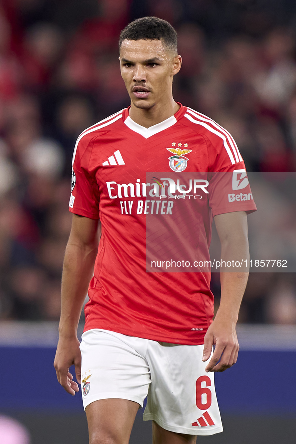 Alexander Bah of SL Benfica looks on during the UEFA Champions League match between SL Benfica and Bologna FC 1909 at Estadio Da Luz in Lisb...