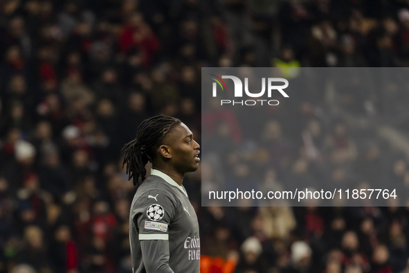 Rafael Leao plays during the UEFA Champions League 2024/25 match between AC Milan and FK Crvena Zvezda in Milano, Italy, on December 11, 202...