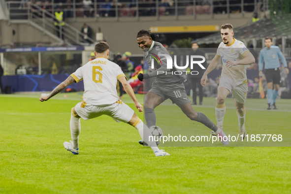 Rafael Leao plays during the UEFA Champions League 2024/25 match between AC Milan and FK Crvena Zvezda in Milano, Italy, on December 11, 202...