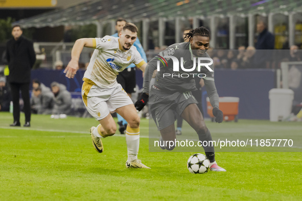 Rafael Leao plays during the UEFA Champions League 2024/25 match between AC Milan and FK Crvena Zvezda in Milano, Italy, on December 11, 202...