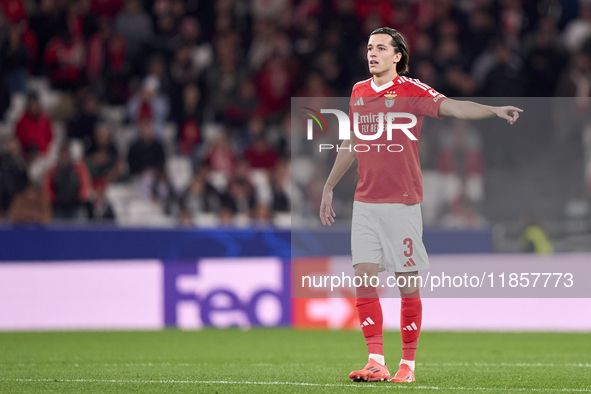 Alvaro Carreras of SL Benfica reacts during the UEFA Champions League match between SL Benfica and Bologna FC 1909 at Estadio Da Luz in Lisb...