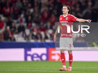 Alvaro Carreras of SL Benfica reacts during the UEFA Champions League match between SL Benfica and Bologna FC 1909 at Estadio Da Luz in Lisb...