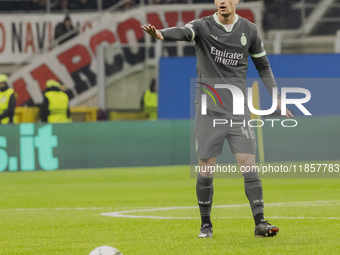 Matteo Gabbia plays during the UEFA Champions League 2024/25 match between AC Milan and FK Crvena Zvezda at Giuseppe Meazza stadium in Milan...