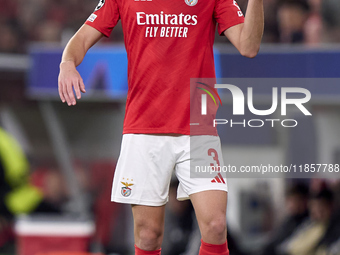 Alvaro Carreras of SL Benfica takes a throw-in during the UEFA Champions League match between SL Benfica and Bologna FC 1909 at Estadio Da L...